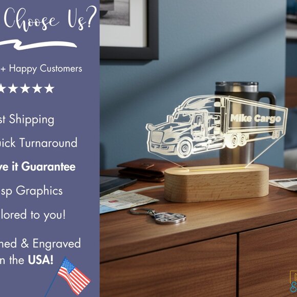 Cargo Truck Custom Name Light • Personalized LED Cloud Decor • Baby Gift - Picture 4 of 8